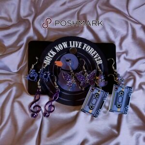 Purple and Black Elegant Rock & Roll Earrings Set